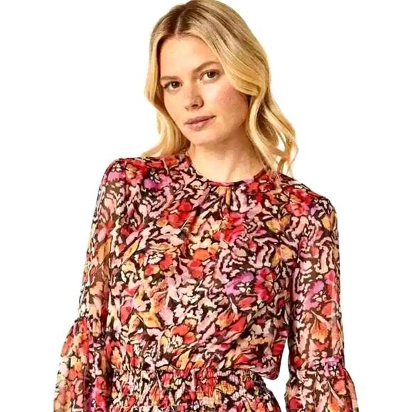 MISA LOS ANGELES Red & Purple Floral Ruffle Blouse Top – Medium - Picture 2 of 12